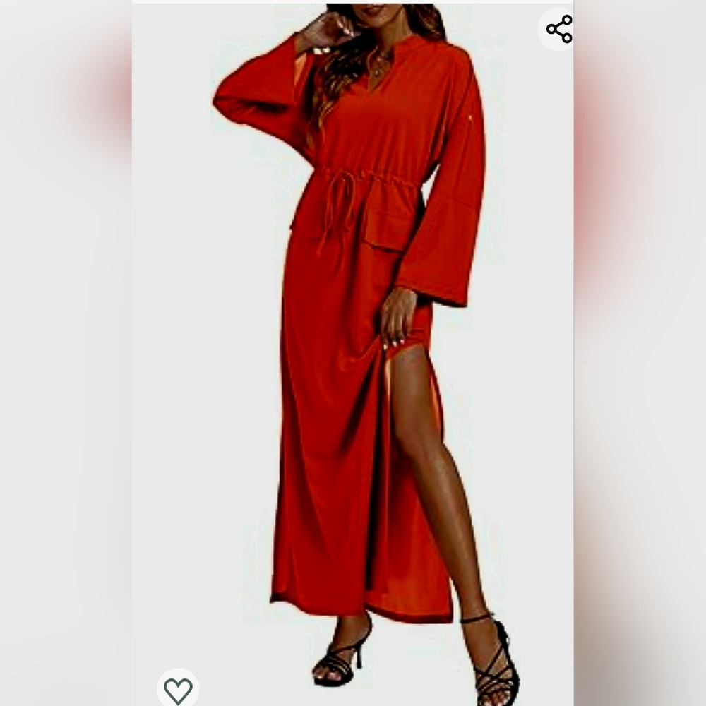 Frontwalk Ladies Long Dress Roll Sleeve Maxi Dresses